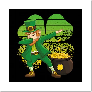 Dabbing Leprechaun St. Patricks Day Vintage Retro Clover Shamrock Posters and Art